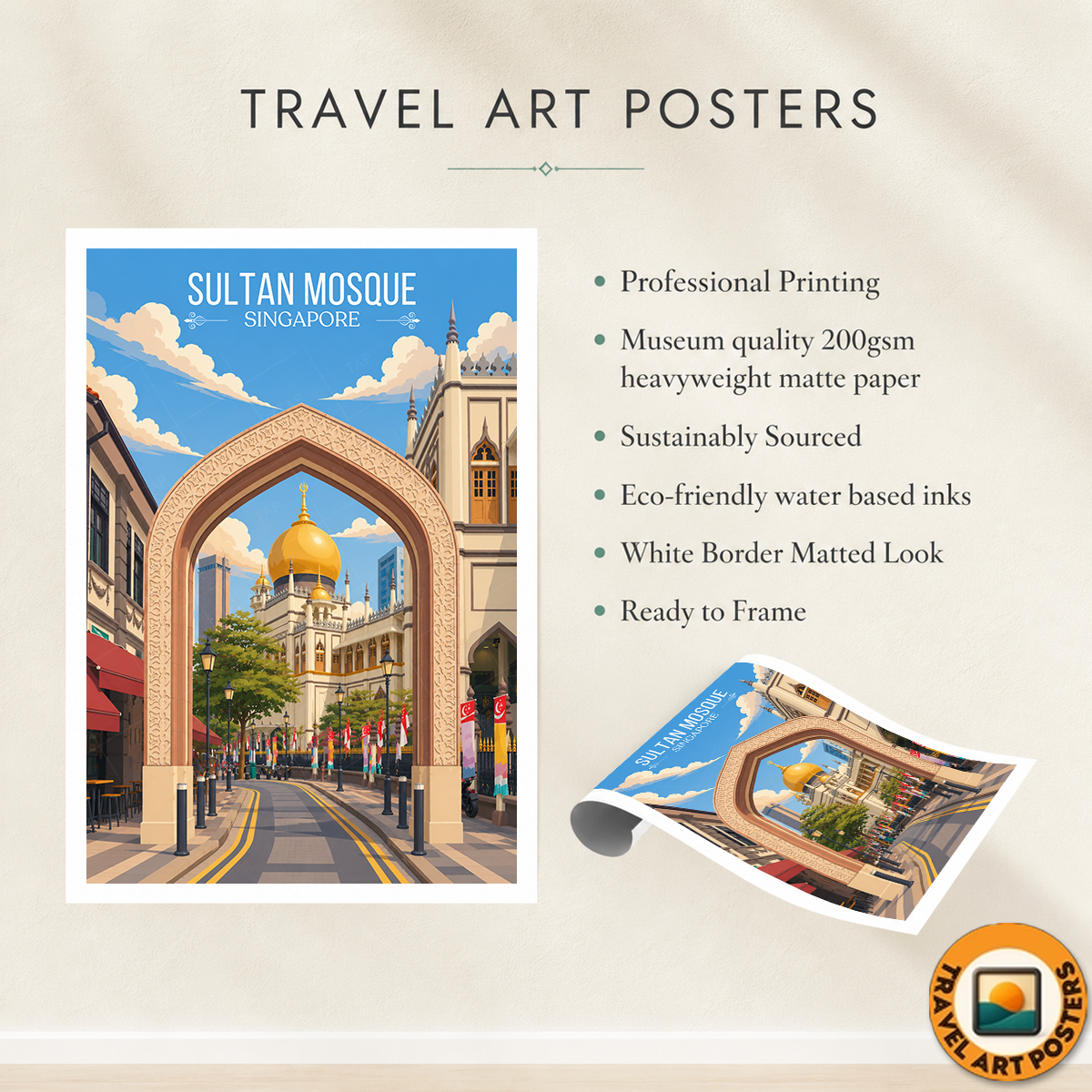 Sultan Mosque - Singapore - Poster Print Modern Style Wall Art