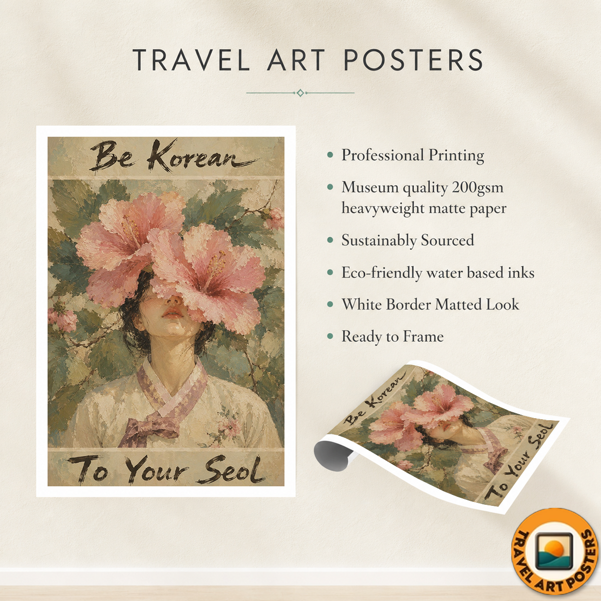 Be Korean to Your Seol - South Korea - Travel Poster Print Modern Style Wall Art - Art Print - Travel Art Poster