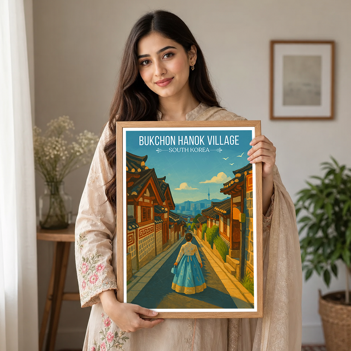 Bukchon Hanok Village - South Korea - Travel Poster Print Modern Style Wall Art - Art Print - Travel Art Poster