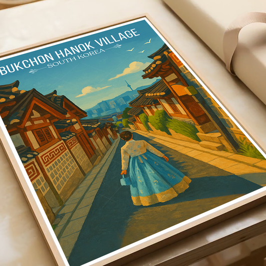 Bukchon Hanok Village - South Korea - Travel Poster Print Modern Style Wall Art - Art Print - Travel Art Poster