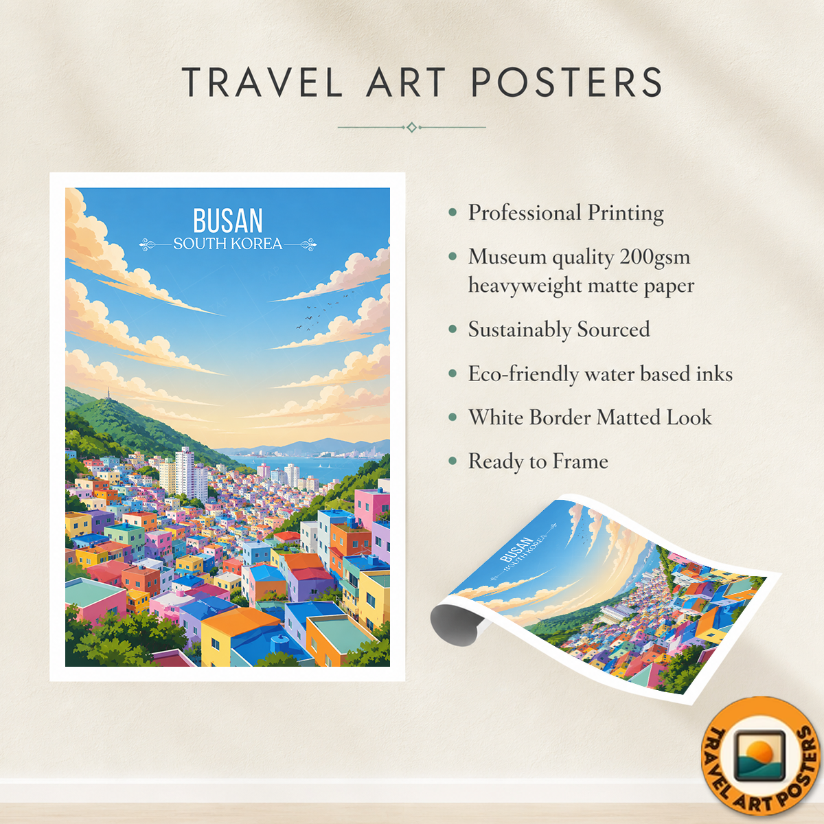 Busan - South Korea - Travel Poster Print Modern Style Wall Art - Art Print - Travel Art Poster