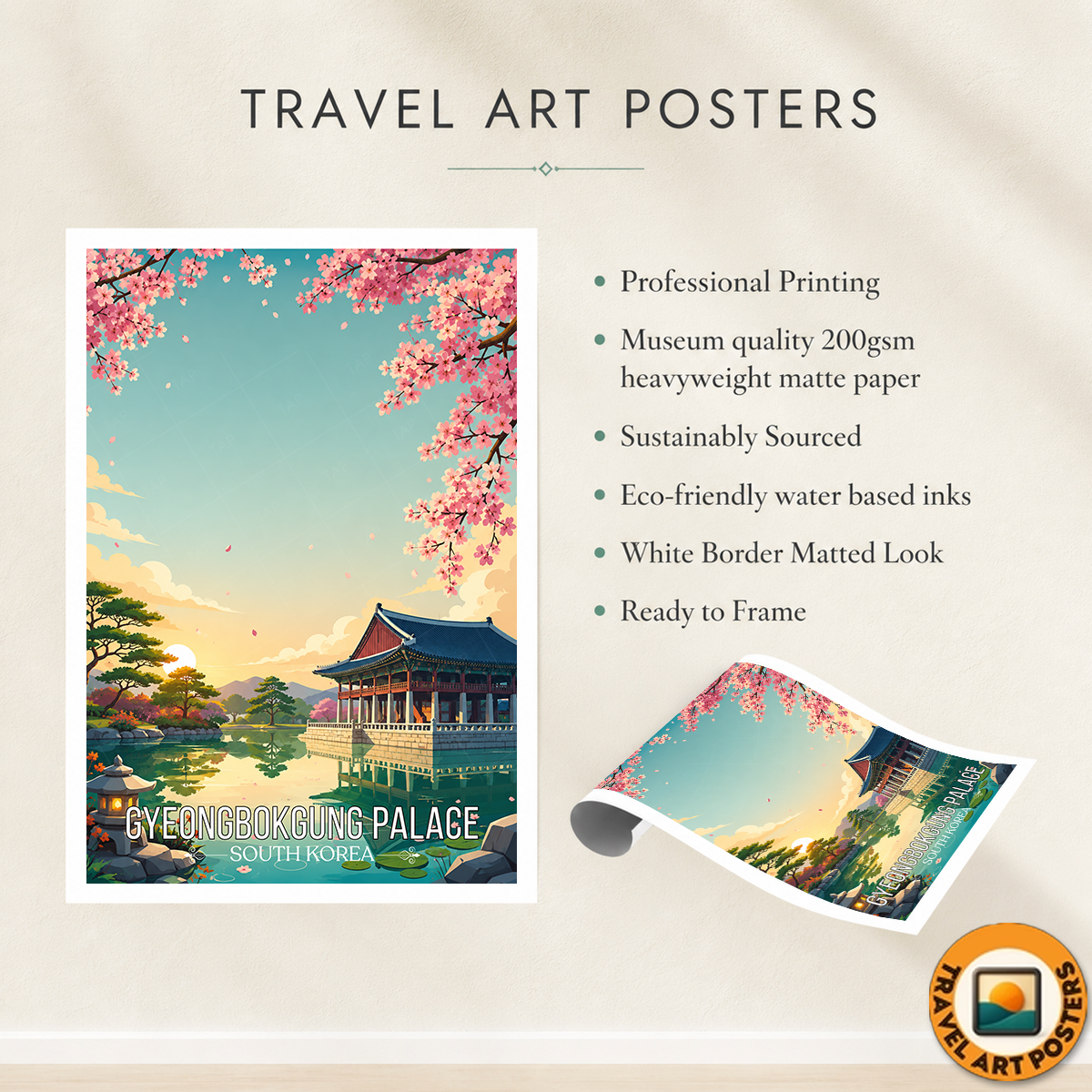 Gyeongbokgung Palace - South Korea - Travel Poster Print Modern Style Wall Art - Art Print - Travel Art Poster