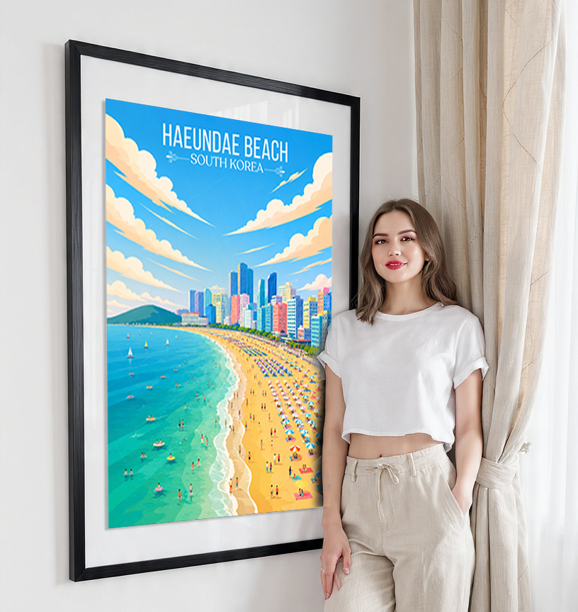 Haeundae Beach - South Korea - Travel Poster Print Modern Style Wall Art - Art Print - Travel Art Poster