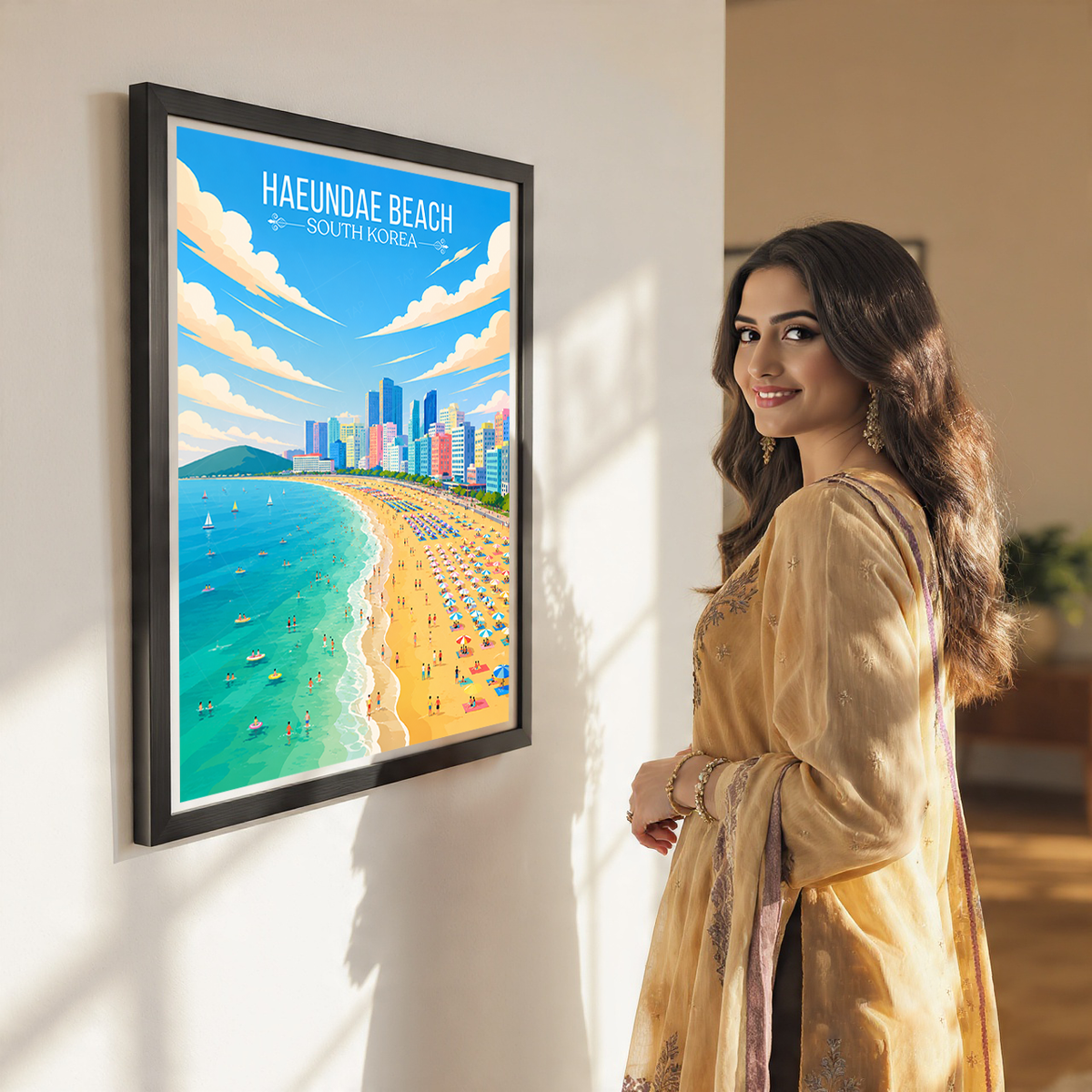 Haeundae Beach - South Korea - Travel Poster Print Modern Style Wall Art - Art Print - Travel Art Poster