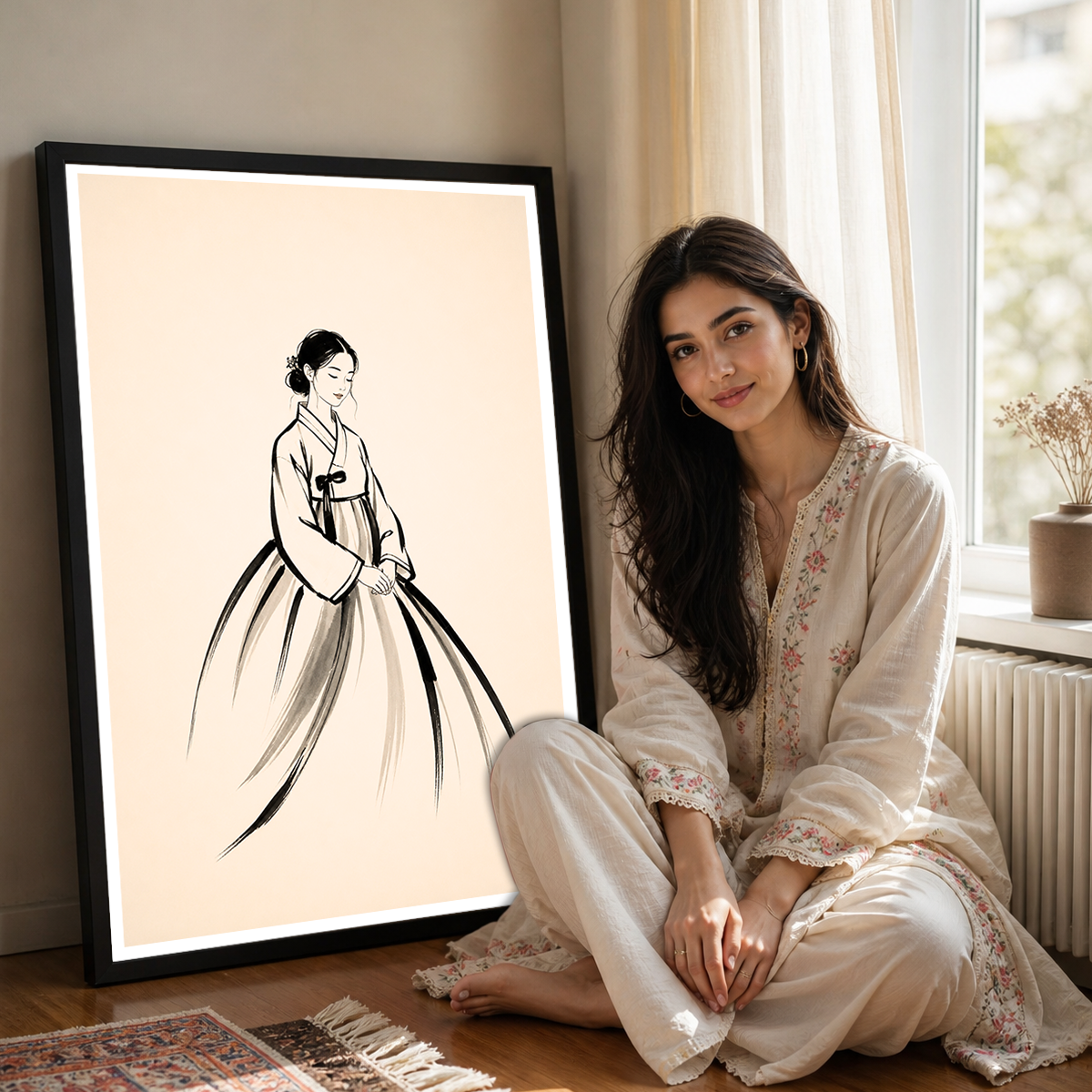 Hanbok Woman - South Korea - Travel Poster Print Modern Style Wall Art - Art Print - Travel Art Poster