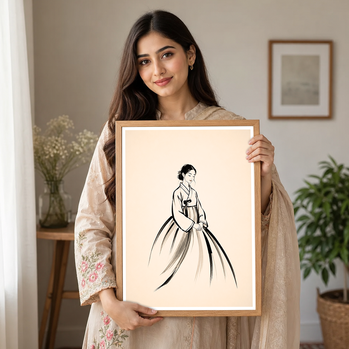 Hanbok Woman - South Korea - Travel Poster Print Modern Style Wall Art - Art Print - Travel Art Poster