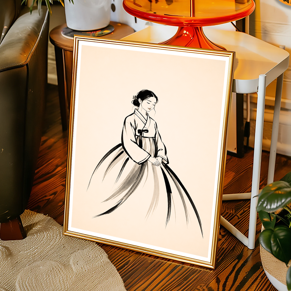 Hanbok Woman - South Korea - Travel Poster Print Modern Style Wall Art - Art Print - Travel Art Poster