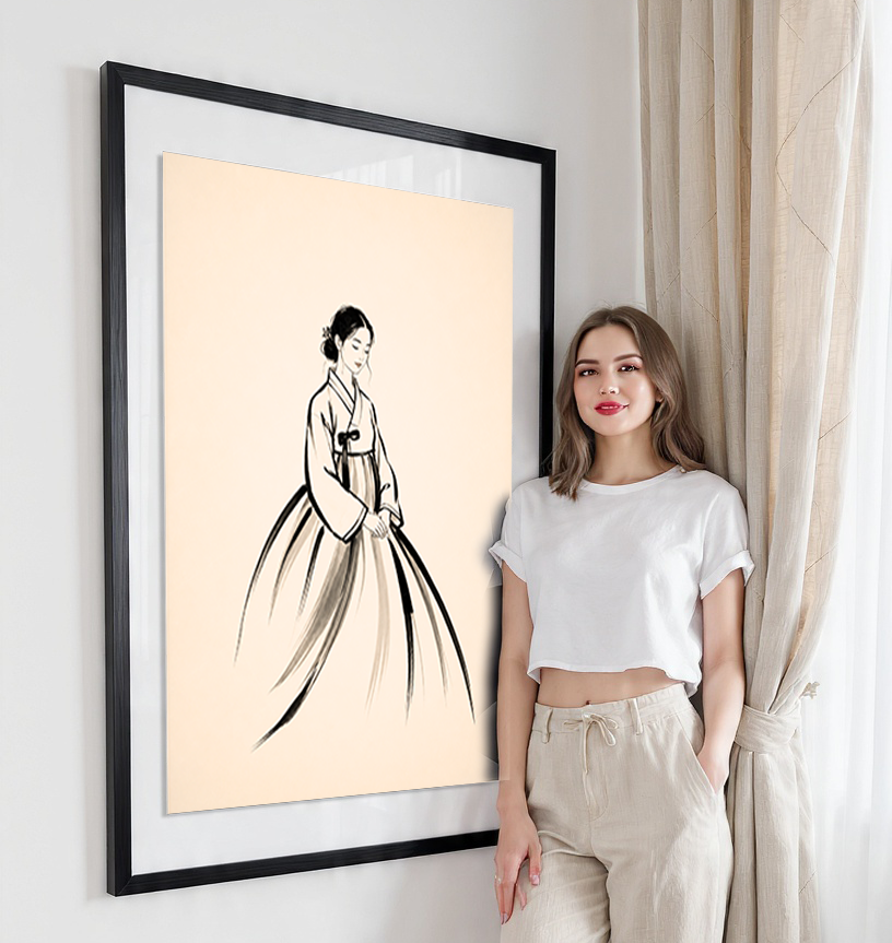 Hanbok Woman - South Korea - Travel Poster Print Modern Style Wall Art - Art Print - Travel Art Poster