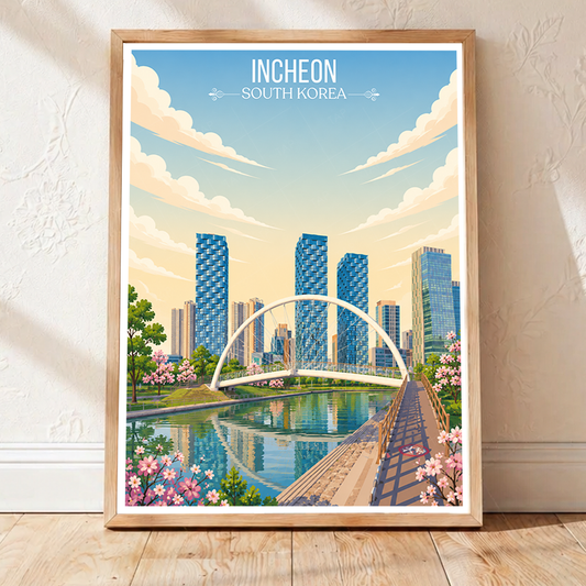 Incheon - South Korea - Travel Poster Print Modern Style Wall Art - Art Print - Travel Art Poster