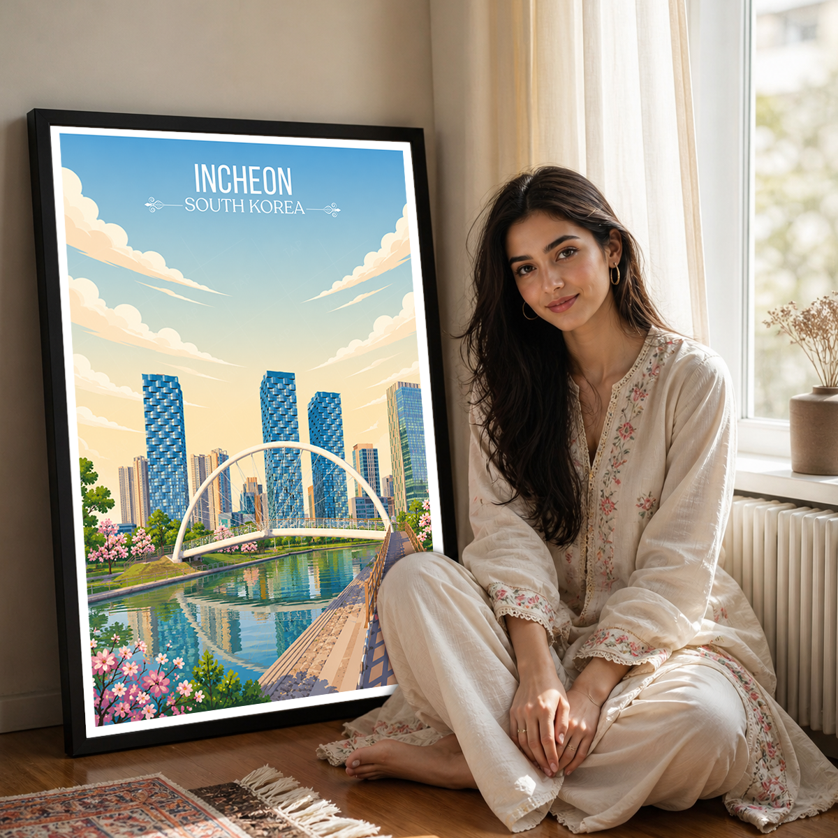 Incheon - South Korea - Travel Poster Print Modern Style Wall Art - Art Print - Travel Art Poster