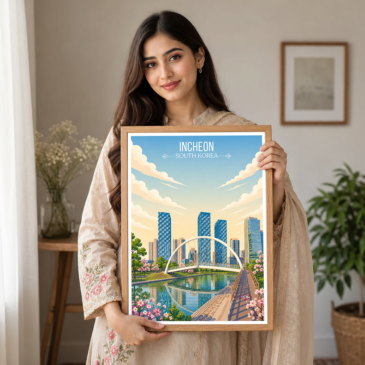 Incheon - South Korea - Travel Poster Print Modern Style Wall Art - Art Print - Travel Art Poster