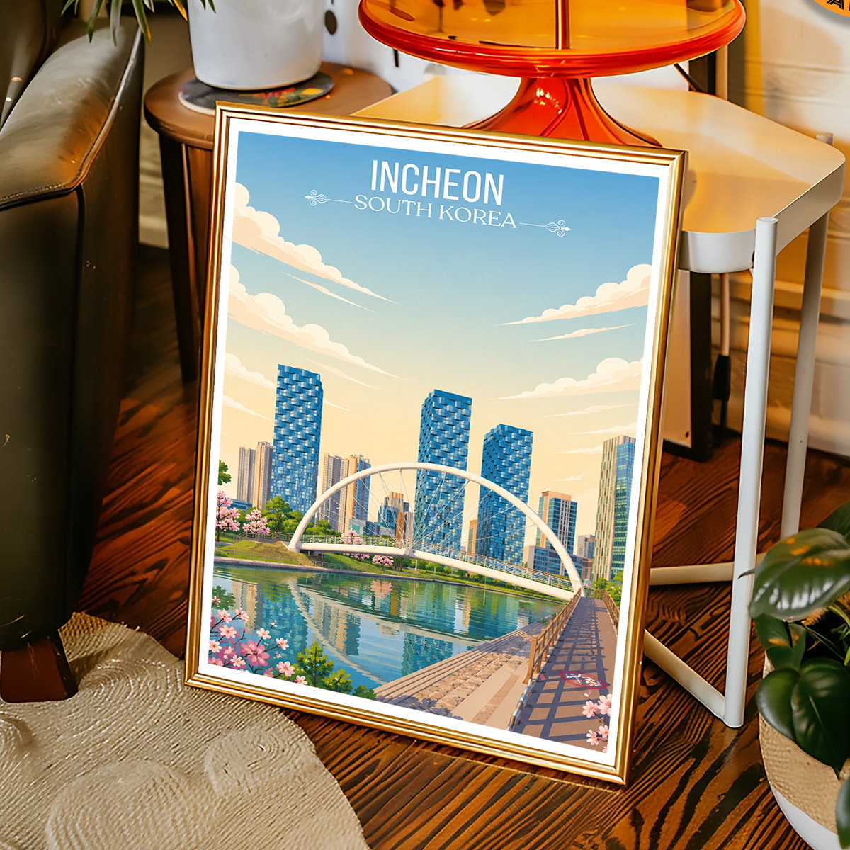 Incheon - South Korea - Travel Poster Print Modern Style Wall Art - Art Print - Travel Art Poster