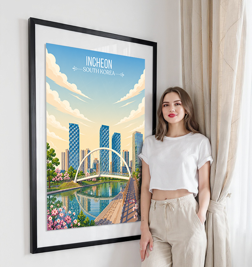 Incheon - South Korea - Travel Poster Print Modern Style Wall Art - Art Print - Travel Art Poster