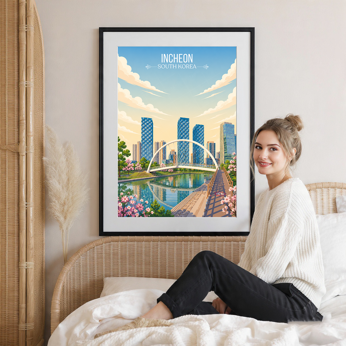 Incheon - South Korea - Travel Poster Print Modern Style Wall Art - Art Print - Travel Art Poster