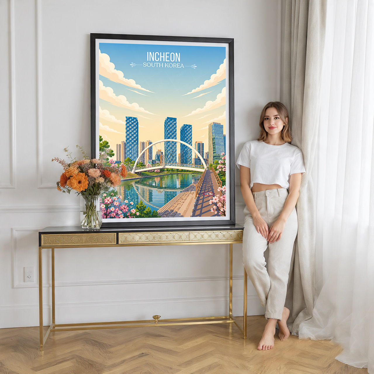 Incheon - South Korea - Travel Poster Print Modern Style Wall Art - Art Print - Travel Art Poster