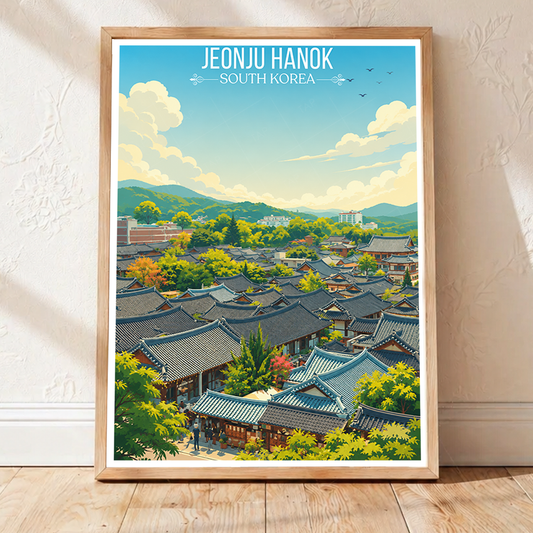Jeonju Hanok - South Korea - Travel Poster Print Modern Style Wall Art - Art Print - Travel Art Poster