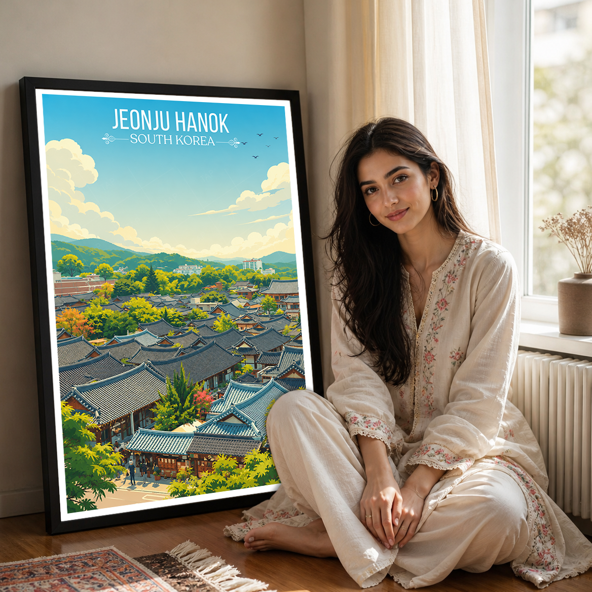 Jeonju Hanok - South Korea - Travel Poster Print Modern Style Wall Art - Art Print - Travel Art Poster