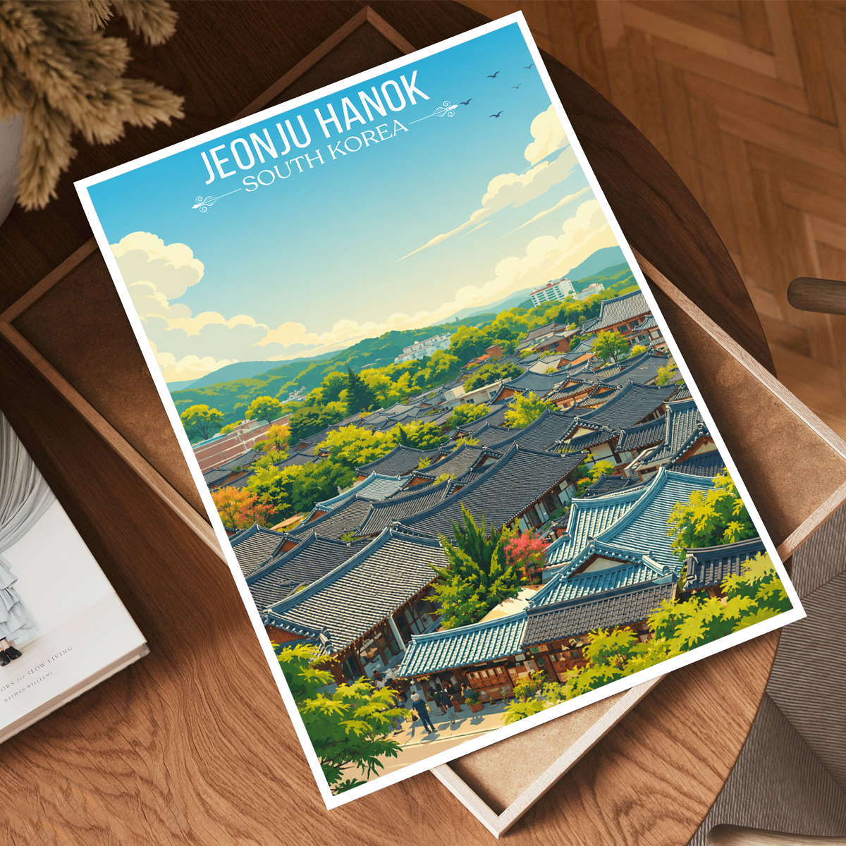 Jeonju Hanok - South Korea - Travel Poster Print Modern Style Wall Art - Art Print - Travel Art Poster