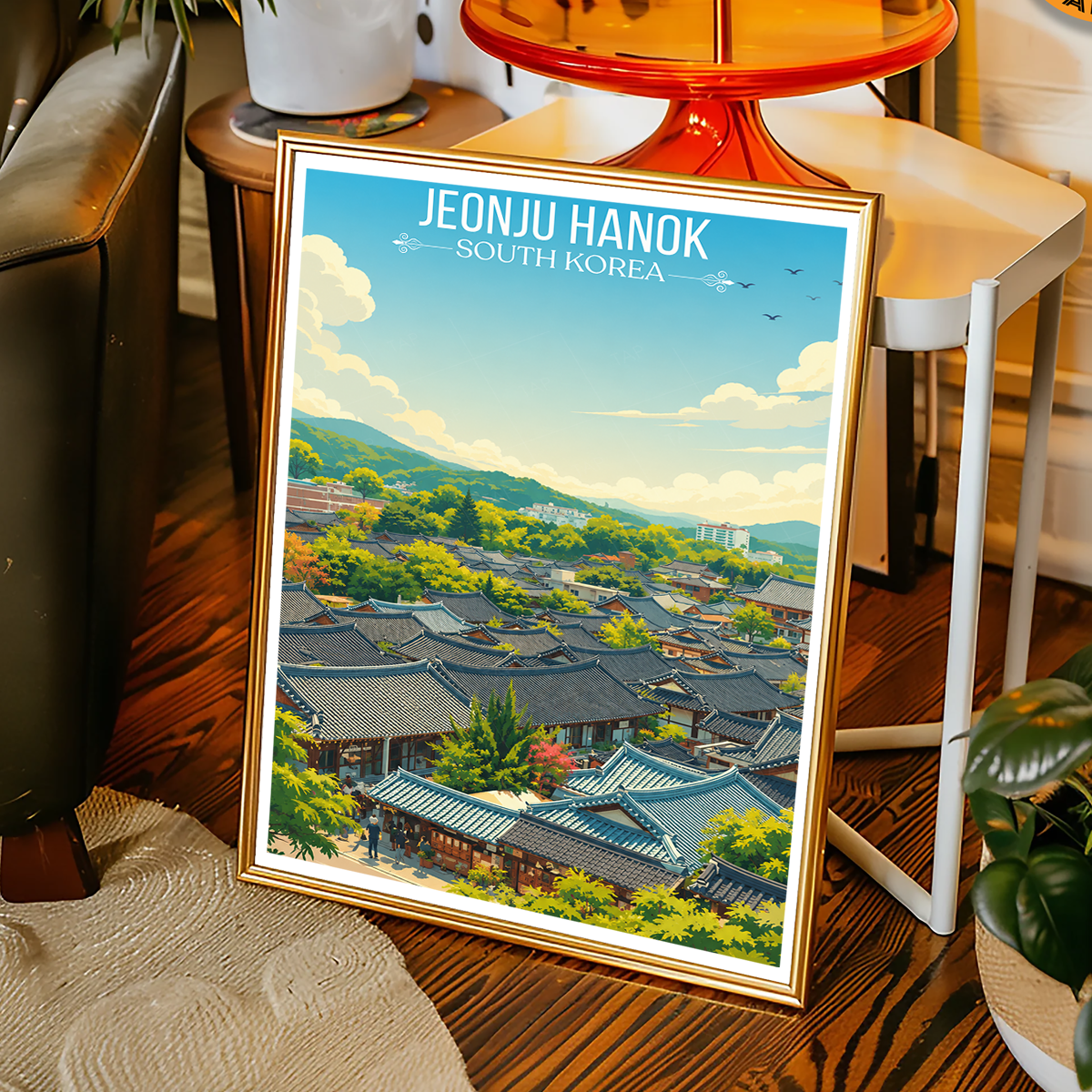 Jeonju Hanok - South Korea - Travel Poster Print Modern Style Wall Art - Art Print - Travel Art Poster