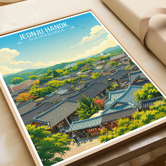 Jeonju Hanok - South Korea - Travel Poster Print Modern Style Wall Art - Art Print - Travel Art Poster