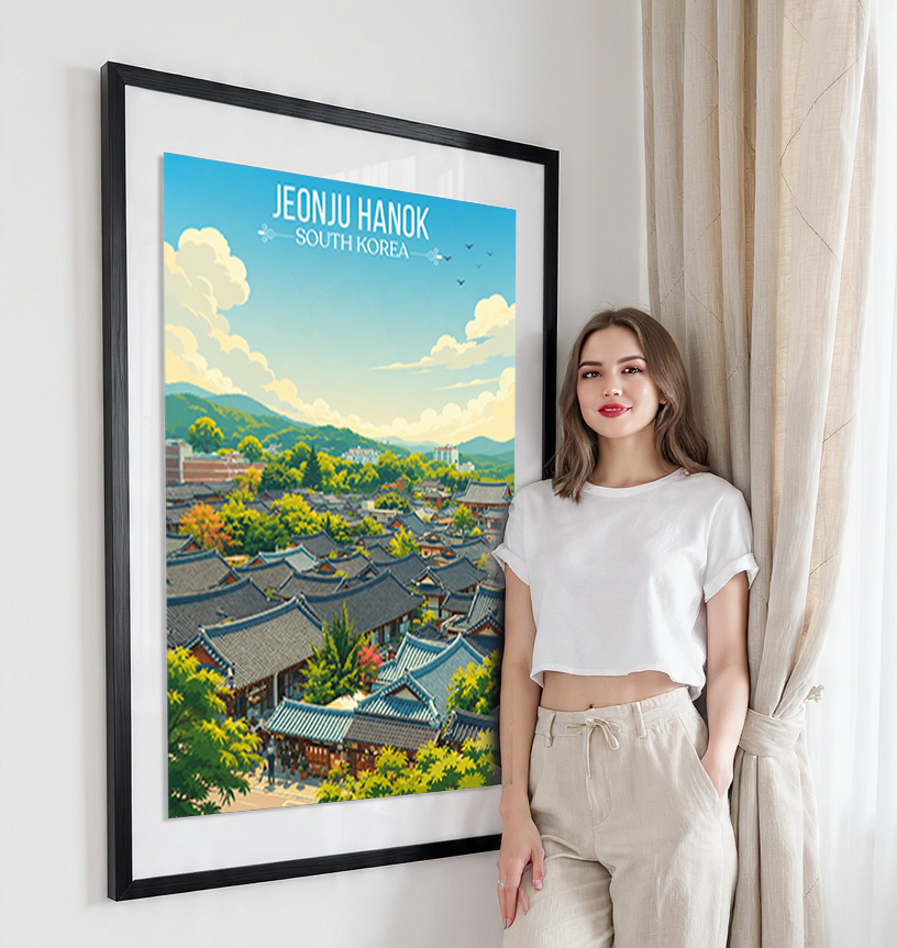 Jeonju Hanok - South Korea - Travel Poster Print Modern Style Wall Art - Art Print - Travel Art Poster