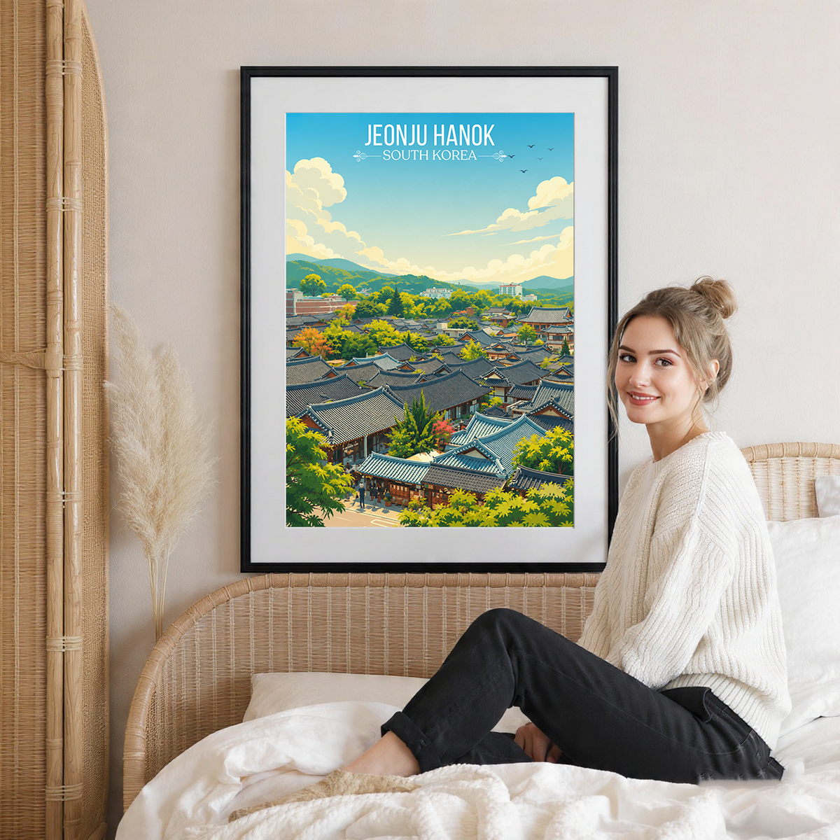 Jeonju Hanok - South Korea - Travel Poster Print Modern Style Wall Art - Art Print - Travel Art Poster