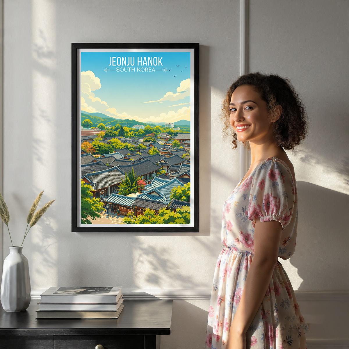 Jeonju Hanok - South Korea - Travel Poster Print Modern Style Wall Art - Art Print - Travel Art Poster