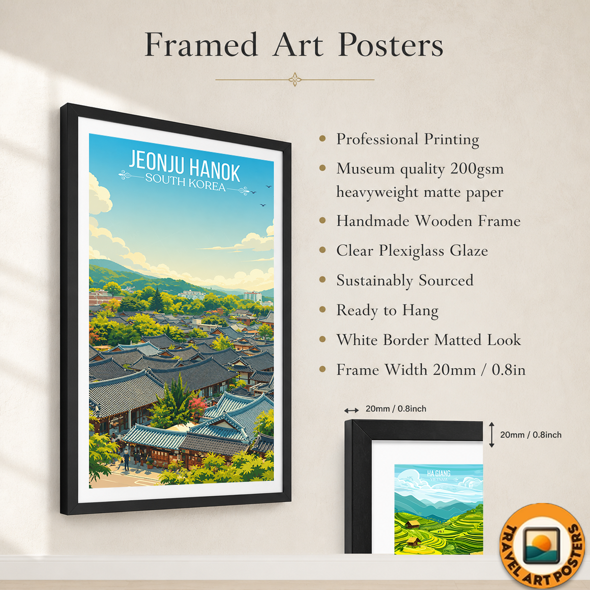 Jeonju Hanok - South Korea - Travel Poster Print Modern Style Wall Art - Art Print - Travel Art Poster
