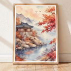 Korean Autumn - South Korea - Travel Poster Print Modern Style Wall Art - Art Print - Travel Art Poster