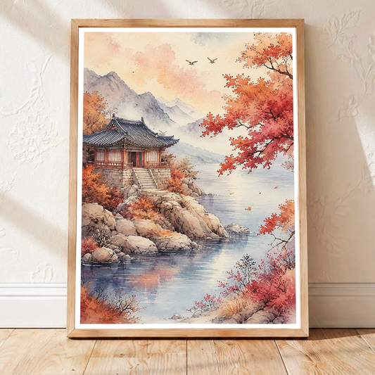 Korean Autumn - South Korea - Travel Poster Print Modern Style Wall Art - Art Print - Travel Art Poster