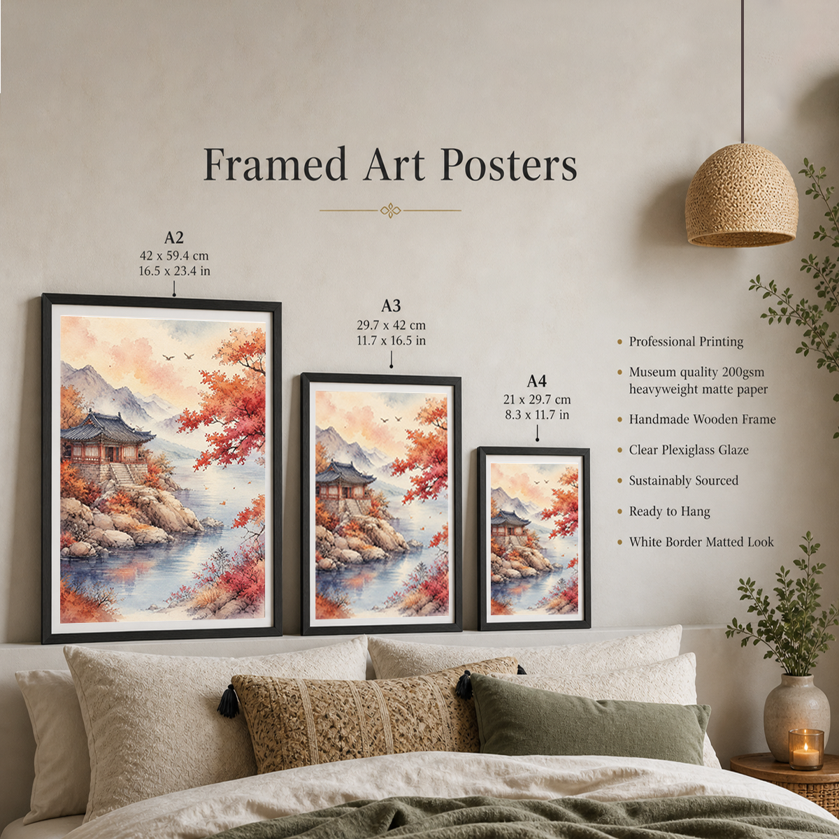 Korean Autumn - South Korea - Travel Poster Print Modern Style Wall Art - Art Print - Travel Art Poster