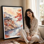 Korean Autumn - South Korea - Travel Poster Print Modern Style Wall Art - Art Print - Travel Art Poster