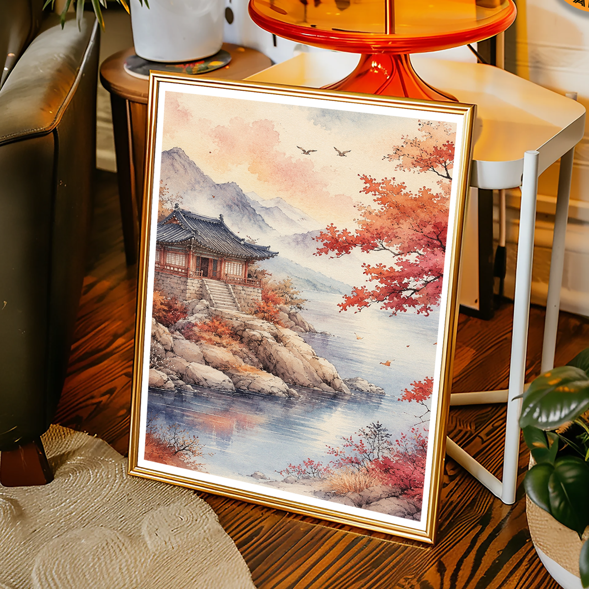 Korean Autumn - South Korea - Travel Poster Print Modern Style Wall Art - Art Print - Travel Art Poster