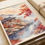 Korean Autumn - South Korea - Travel Poster Print Modern Style Wall Art - Art Print - Travel Art Poster
