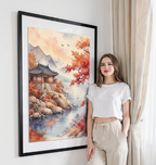 Korean Autumn - South Korea - Travel Poster Print Modern Style Wall Art - Art Print - Travel Art Poster