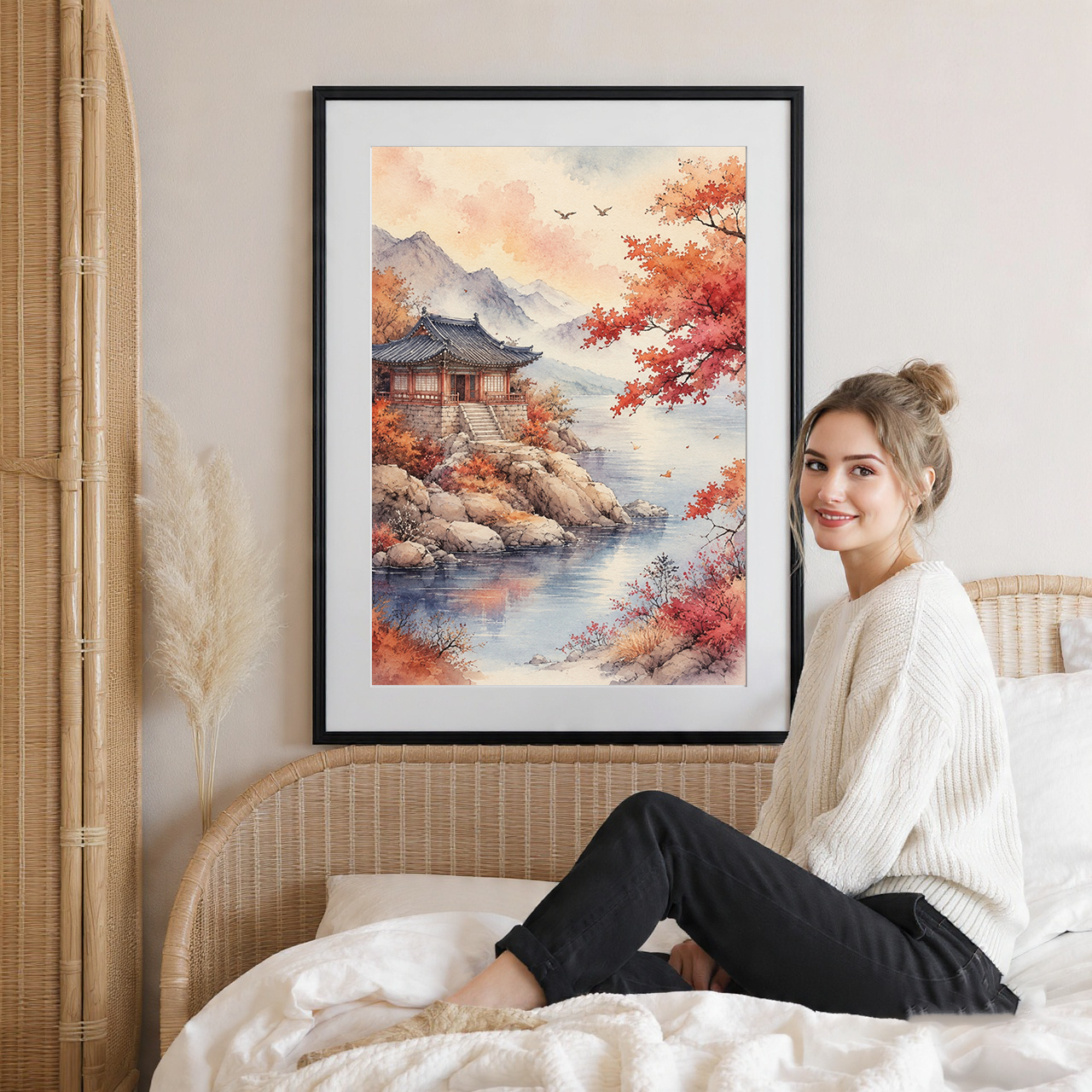 Korean Autumn - South Korea - Travel Poster Print Modern Style Wall Art - Art Print - Travel Art Poster