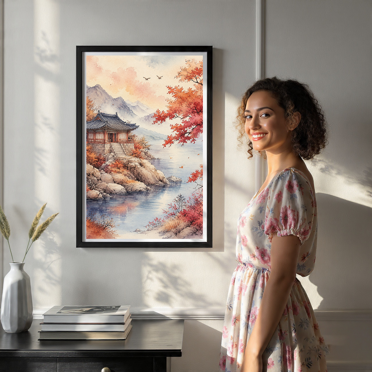 Korean Autumn - South Korea - Travel Poster Print Modern Style Wall Art - Art Print - Travel Art Poster