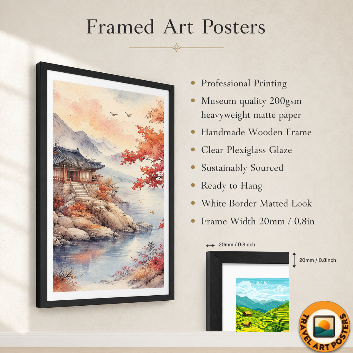 Korean Autumn - South Korea - Travel Poster Print Modern Style Wall Art - Art Print - Travel Art Poster