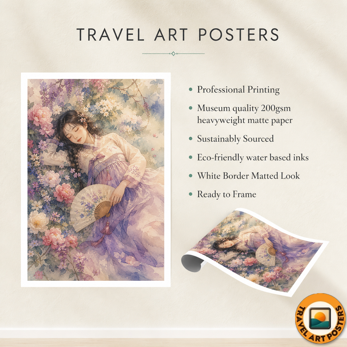Korean Folk Dancers - South Korea - Travel Poster Print Modern Style Wall Art - Art Print - Travel Art Poster