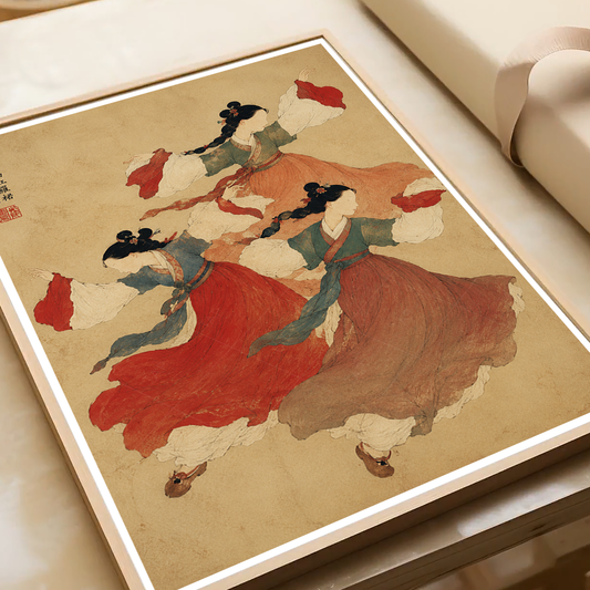 Korean Folk Dancers - South Korea - Travel Poster Print Modern Style Wall Art - Art Print - Travel Art Poster