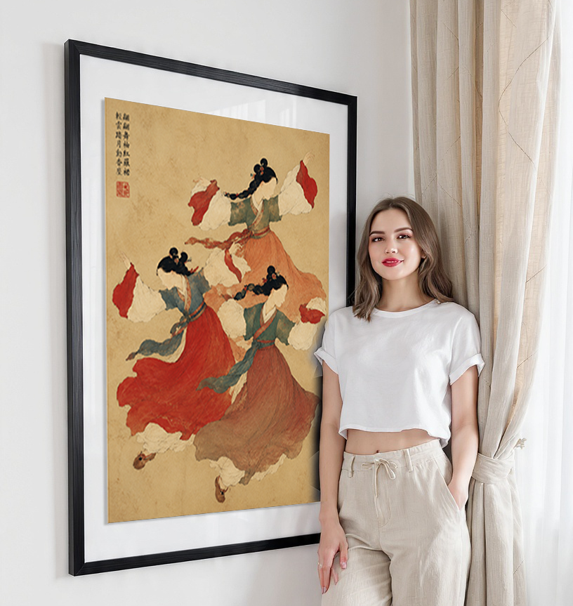 Korean Folk Dancers - South Korea - Travel Poster Print Modern Style Wall Art