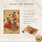 Korean Folk Dancers - South Korea - Travel Poster Print Modern Style Wall Art