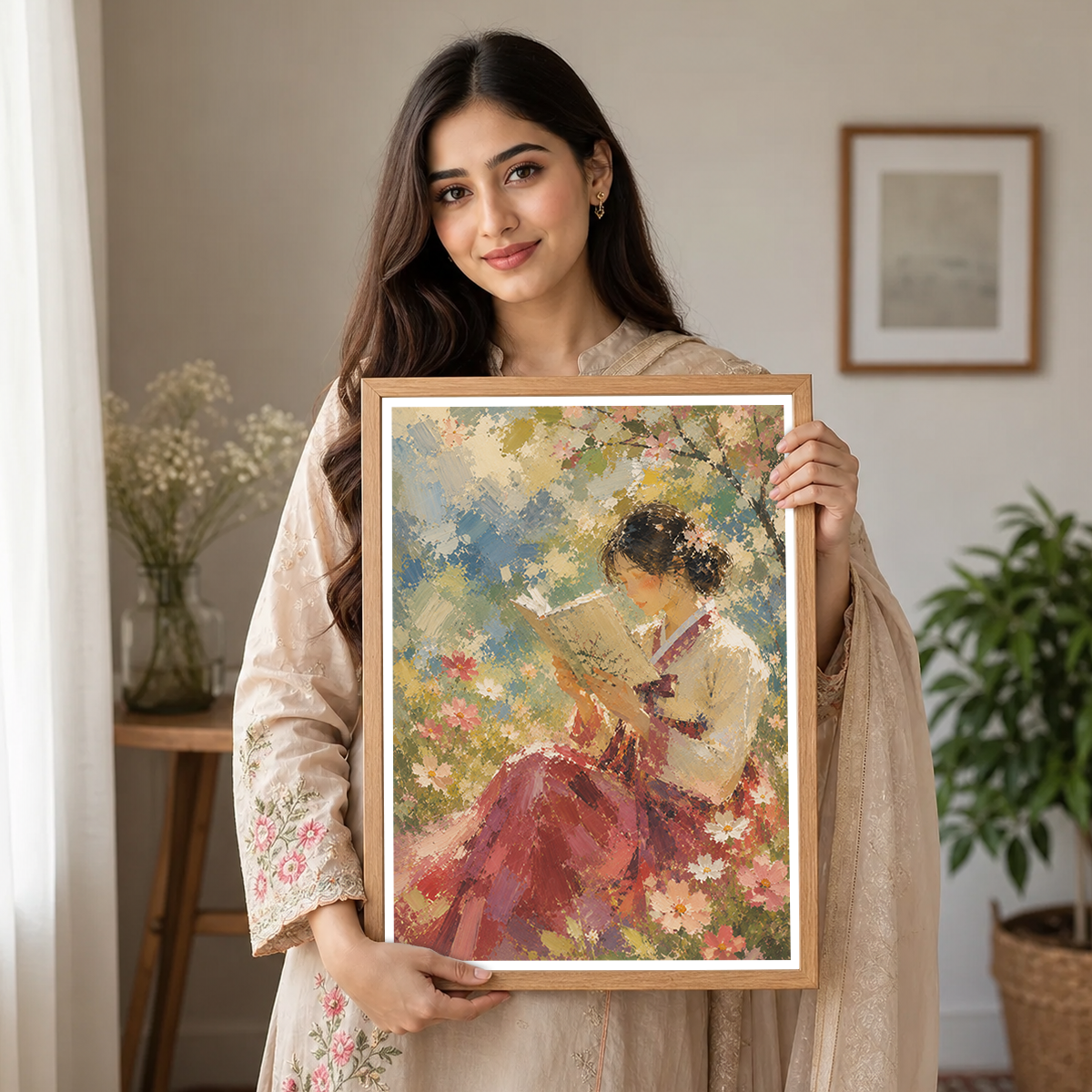 Korean Folk Woman Water Painting - South Korea - Travel Poster Print Modern Style Wall Art
