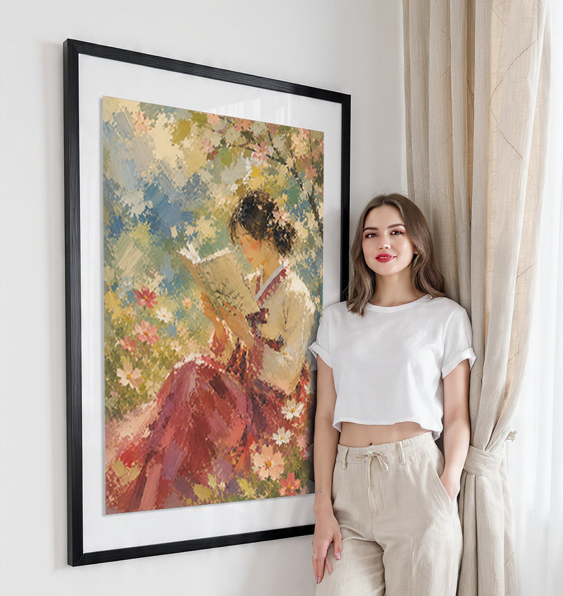 Korean Folk Woman Water Painting - South Korea - Travel Poster Print Modern Style Wall Art