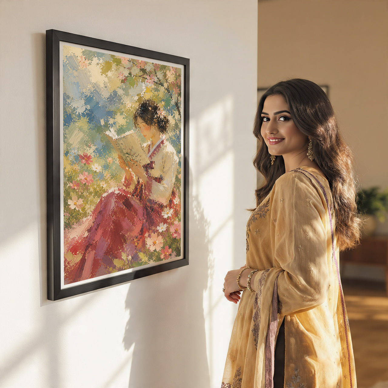 Korean Folk Woman Water Painting - South Korea - Travel Poster Print Modern Style Wall Art