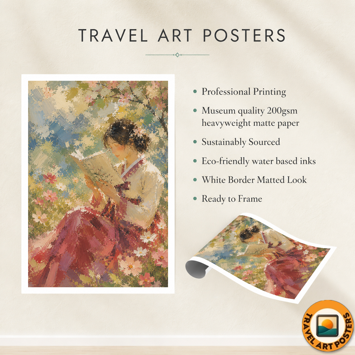 Korean Folk Woman Water Painting - South Korea - Travel Poster Print Modern Style Wall Art