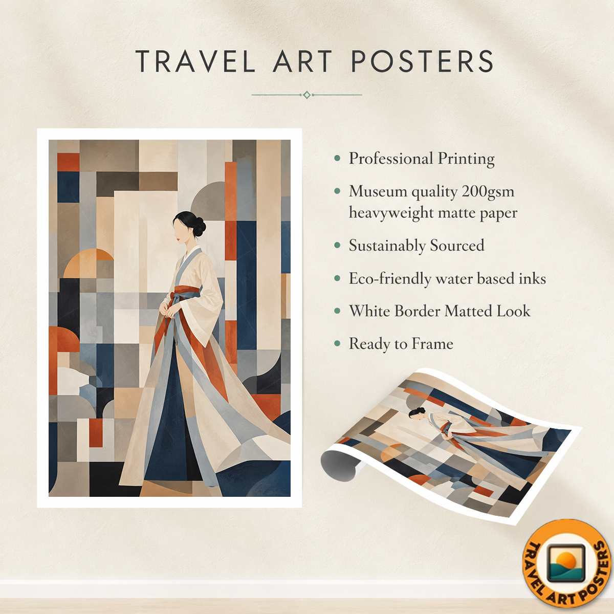 Korean Hanbok Abstract Art - South Korea - Travel Poster Print Modern Style Wall Art