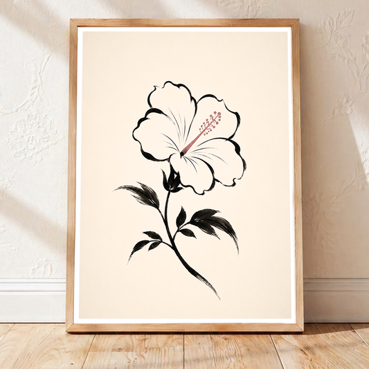 Hanok Mugunghwa Flower - South Korea - Travel Poster Print Modern Style Wall Art - Art Print - Travel Art Poster