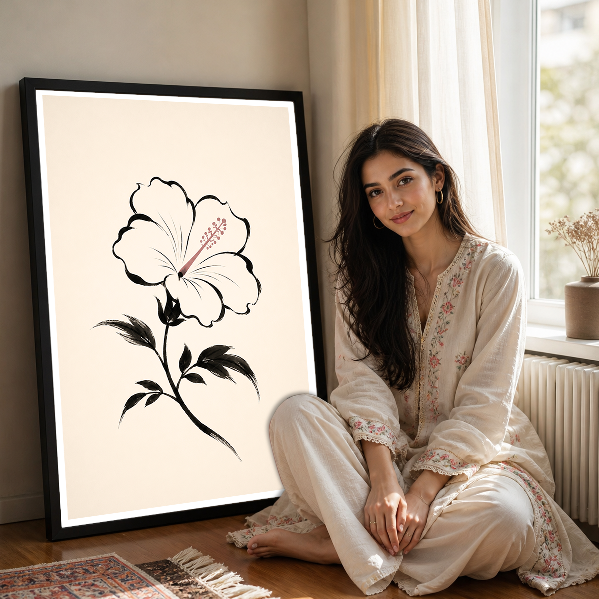 Hanok Mugunghwa Flower - South Korea - Travel Poster Print Modern Style Wall Art