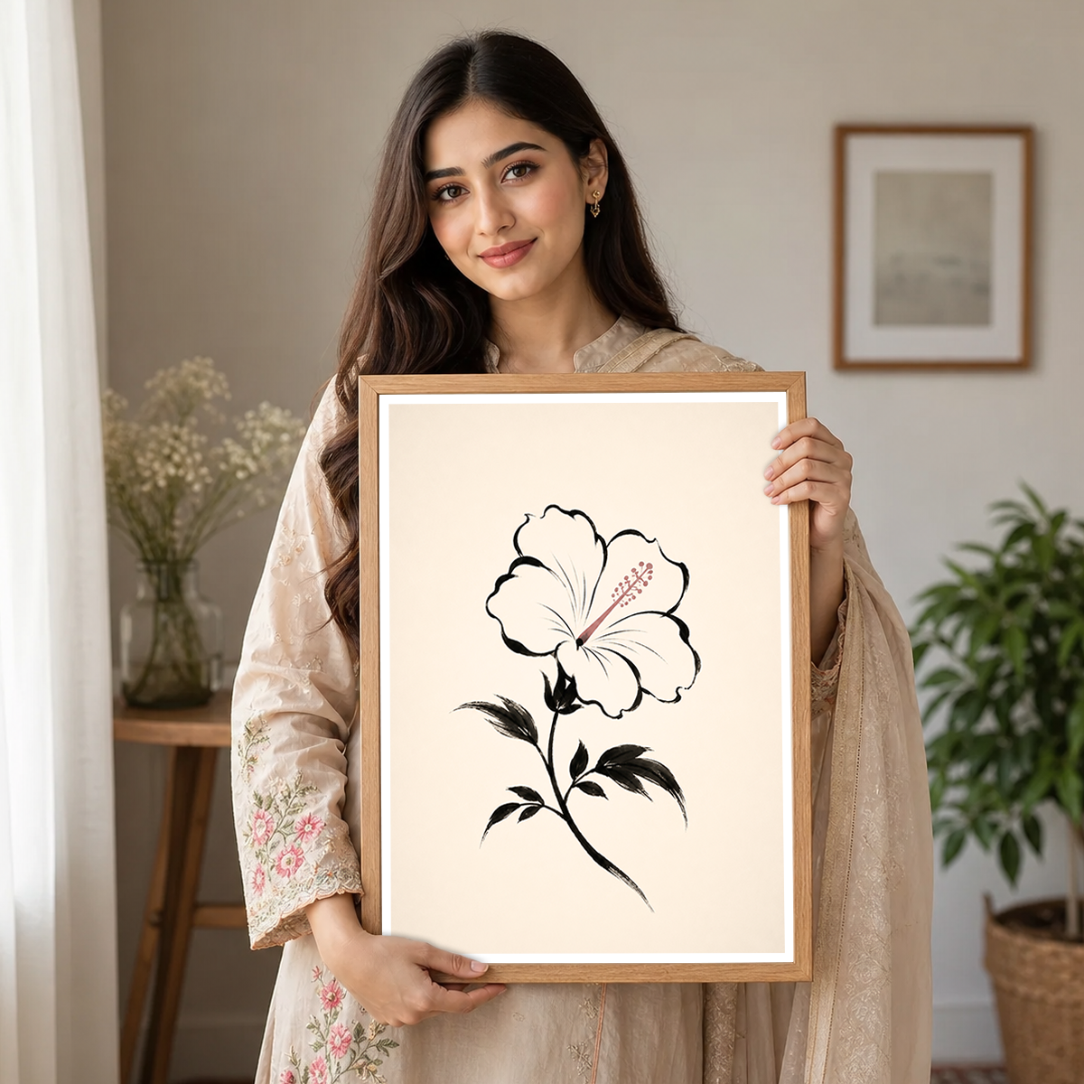 Hanok Mugunghwa Flower - South Korea - Travel Poster Print Modern Style Wall Art